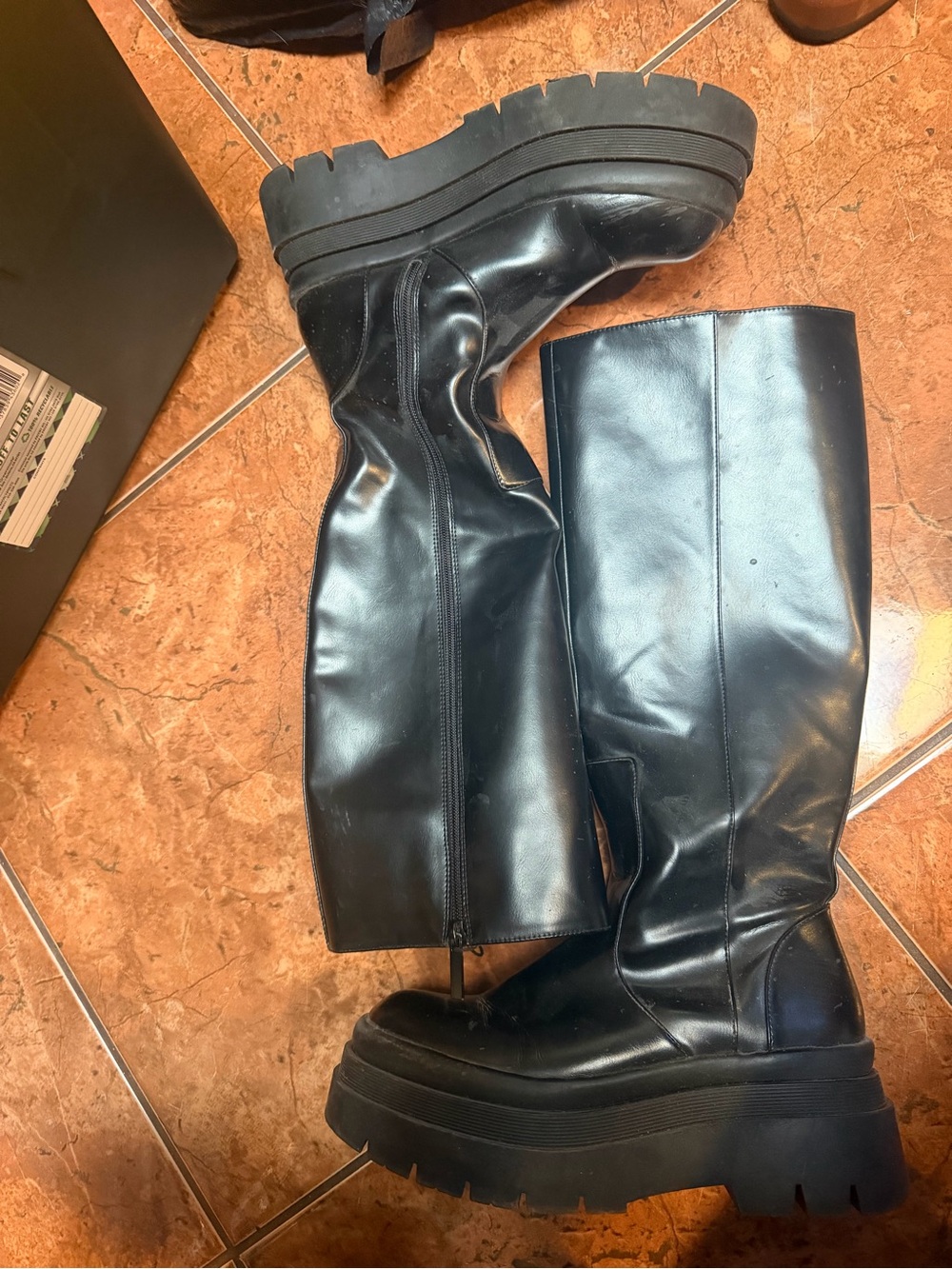 Zara Black Chunky Platform Knee-High Boots